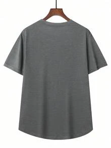 Manfinity Roughcore 男士纯色简约休闲圆领短袖T恤 - 深灰色 - 查看 2