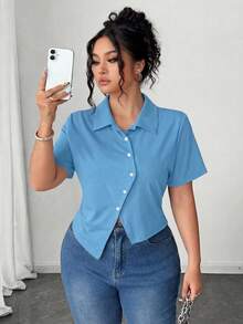 Elenzga 女士修身T恤，休闲夏季款 - 藍色 - 查看 4