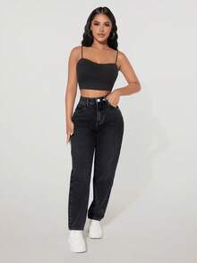 EURMUSE High Waist Mom Fit Jeans - Black - View 3