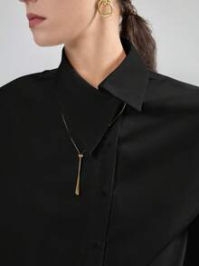 Ontre Áo sơ mi nữ dệt kim mùa hè mới 2026SS, màu đen trơn, cổ tròn, tay cánh hoa, kiểu dáng rộng rãi thoải mái, phù hợp cho giáo viên, công sở, lễ hội âm nhạc, phong cách công sở thường ngày, áo sơ mi cài nút thanh lịch thành thị. - màu đen - Xem 8