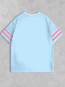 Casual Street Sense Retro Dot Digital Combined Letter Sports College Style Women's T-Shirt - Blue - View 2