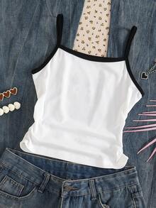 Áo tank top hai dây phối màu in hình mèo dễ thương dành cho bé gái tuổi teen, dáng ôm ngắn, chất vải gân thoáng khí, kiểu áo không tay đa năng mùa hè, hoàn hảo để mặc nhiều lớp và mặc thường ngày. - Đen và trắng - Xem 2