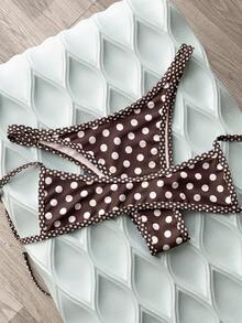 Swim Mod Set de 2 piezas Traje de baño con estampado de lunares sexy para mujer para vacaciones en la playa, bikini con tirantes ajustables y espalda descubierta sin relleno - Multicolor - Ver 3