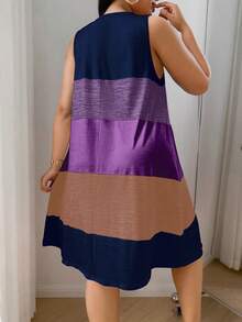 SHEIN Plus Size Women's Summer Colorblock Striped Print Sleeveless Loose Nightgown - Navy Blue - View 2
