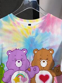 SHEIN X Care Bears 女士彩色扎染小熊印花T恤 - 白色 - 查看 4