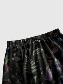 ROMWE Goth Magic Academy Gemstone Dark Mysterious Punk Print Loose Flowy Plus Size Skirt - Black - View 3