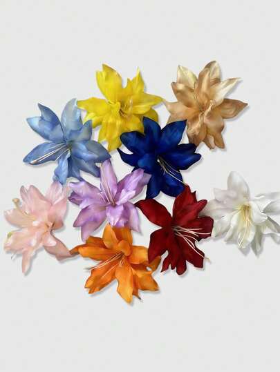 ROMWE Fairycore 9件套简约纯色女士仿真百合花发夹，波西米亚风格，侧夹式，适合海边度假，也适合日常佩戴，可作为女士发饰或婚纱礼服。