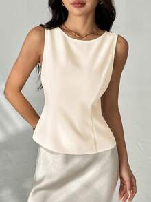 SHEIN PETITE Áo đen thời trang mùa hè dành cho nữ, thiết kế cao cấp - Màu be - Xem 3