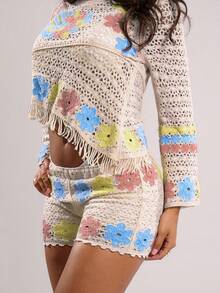 Swim Chiccia 女士优雅镂空新款沙滩罩衫，常规版型长袖，夏季沙滩度假 - 彩色 - 查看 7