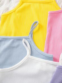 SHEIN Elladie kids 女童无袖纯色罗纹简约夏季背心 - 彩色 - 查看 4