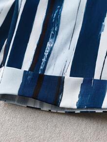 Linhara Quần ống rộng kẻ sọc cổ điển dành cho nữ cỡ lớn, kiểu dáng thoải mái, chất liệu nhẹ, thích hợp cho mùa xuân/hè. - Màu xanh lam - Xem 5