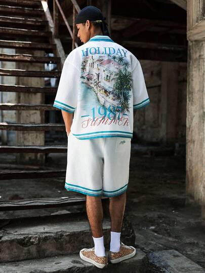 PAVTROS Men's Summer Vacation Style Short Set, Creates A Vacation Vibe, Summer Feeling, Boyfriend Look, Streetwear Style, Suitable As A Gift For Boyfriend Or Friend