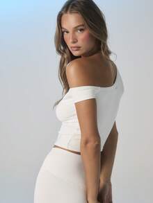 Aralina Leisurewear Active Women's Off The Shoulder Gym Workout Top - White - View 2