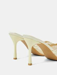 CUCCOO HITCHD Giày cao gót mũi nhọn, thanh lịch, thích hợp cho nữ, kiểu dáng công sở, chất liệu lưới, thêu họa tiết và đính cườm. - Màu vàng nhạt D - Xem 4