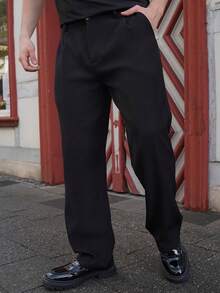 LEOGASHI LEOGASHI Men's Plain Color Crease Resistant Straight Leg Dress Pants - Black - View 5