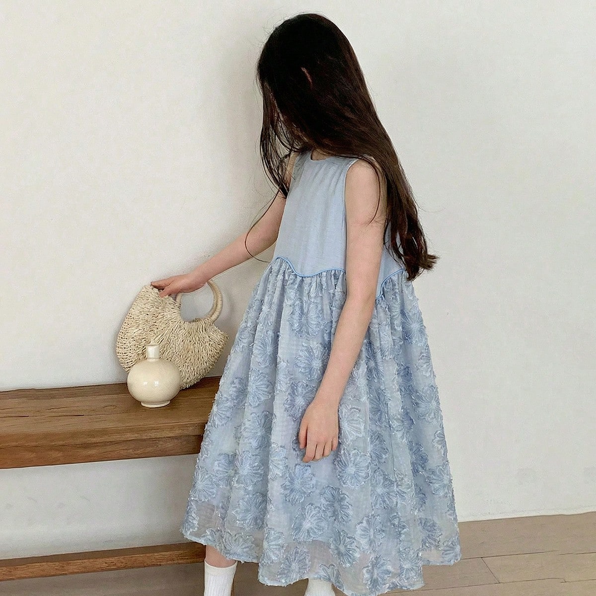 Vestido sin mangas de cuello redondo para niñas preadolescentes, ropa de otoño para niñas preadolescentes, vestidos de verano para niñas