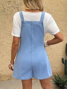 SHEIN Mono de mezclilla plisado casual con bolsillos para mujeres embarazadas, ideal para carnaval, viajes, graduación, estilo Y2K, fiestas, bodas y uso casual de negocios - Azul - Ver 2
