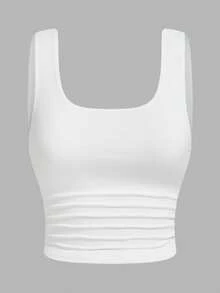 SHEIN EZwear Bộ 4 áo tank top lửng màu xanh ô liu kiểu dáng thường ngày - xanh quân đội - Xem 4
