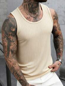 Manfinity CasualCool Áo tank top nam màu đen dệt kim gân, dáng ôm, chất liệu mềm mại và thoải mái, đa năng, dễ phối đồ hàng ngày, phù hợp cho các hoạt động ở nhà hoặc ngoài trời. - Màu be - Xem 4