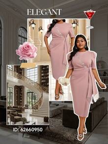 Fleurora 春夏秋冬优雅A字连衣裙，镂空刺绣立领，粉色，大码，情人节服装，情人节礼物 - 粉色 - 查看 8