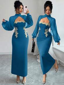Elenzga A Long, Elegant And Romantic Autumn Dress For Women - Blue Power - View 1