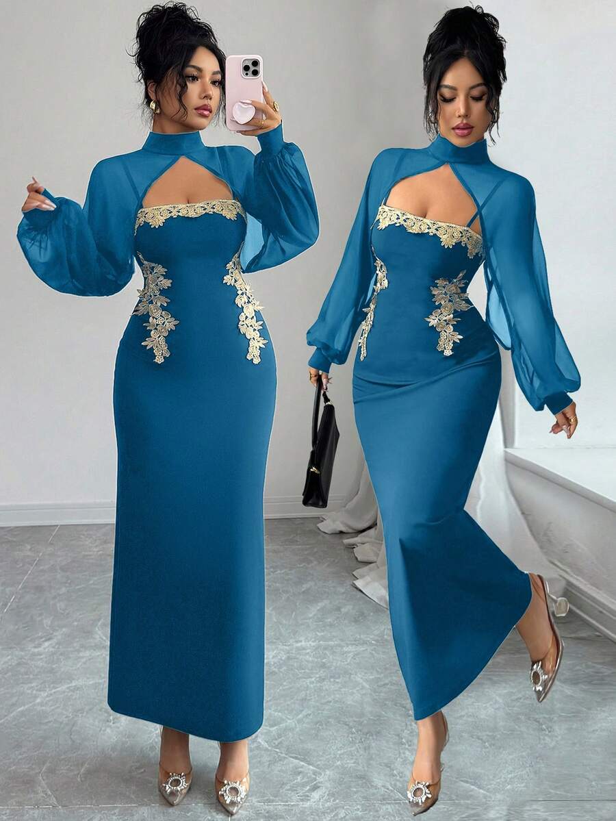 Elenzga A Long, Elegant And Romantic Autumn Dress For Women - Blue Power - View 1