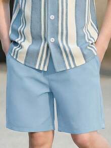 Vacaura 2 pezzi/set Camicia a righe e pantaloncini comodi e casual per ragazzi adolescenti - Multicolore - Visualizzare 5