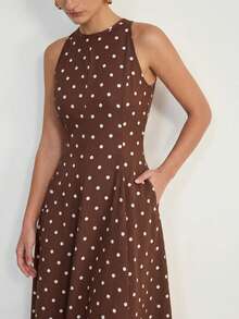 Aveloria Modichic Đầm dài nữ chấm bi cổ tròn, kiểu dáng tối giản, thích hợp cho tiệc tùng và đi chơi. - Cà phê - Xem 6