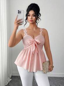Elenzga Plus Size Women's Elegant Butterfly Decor A-Line Camisole, Spring/Summer - Pink - View 6