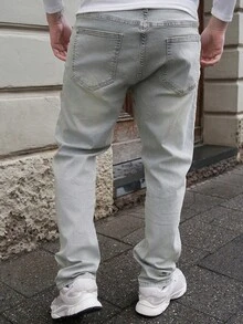 LEOGASHI Quần Jeans Denim Xanh Nhạt Co Giãn Ôm Vừa Vặn Thường Ngày Cho Nam - Rửa nhẹ - Xem 3