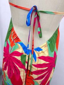 Lunelith SHEIN Lunessa 女士吊带露背V领系带腰部喇叭连衣裙 - 彩色 - 查看 6