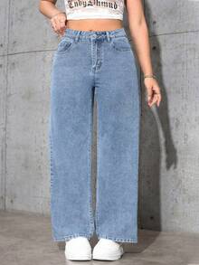 Rivivi Plus Size Women's Non-Stretch Washed Denim Jeans, Retro Vintage Mid-Rise Loose Relaxed Straight Leg Jeans - Light Wash - View 1