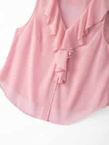 GlowEve CURVE Plus Size Women V-Neck Ruffle Sleeveless Chiffon Loose Summer Top, Slimming - Pink - View 5