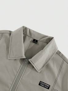 PAVTROS 男士时尚两件套：方领拉链长袖衬衫，松紧腰开衩裤，简约奢华套装，轻盈运动风，时尚活力，休闲个性，适合日常穿着、派对、旅行、节日礼物等场合。男士宽松版型，最佳选择，适合送给男友、夏季、度假、Y2K、复古、朋友等。 - 灰色 - 查看 4