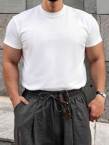 DAZY Plus Size Men's Solid White Crew Neck Short Sleeve T-Shirt, Summer - White - View 6