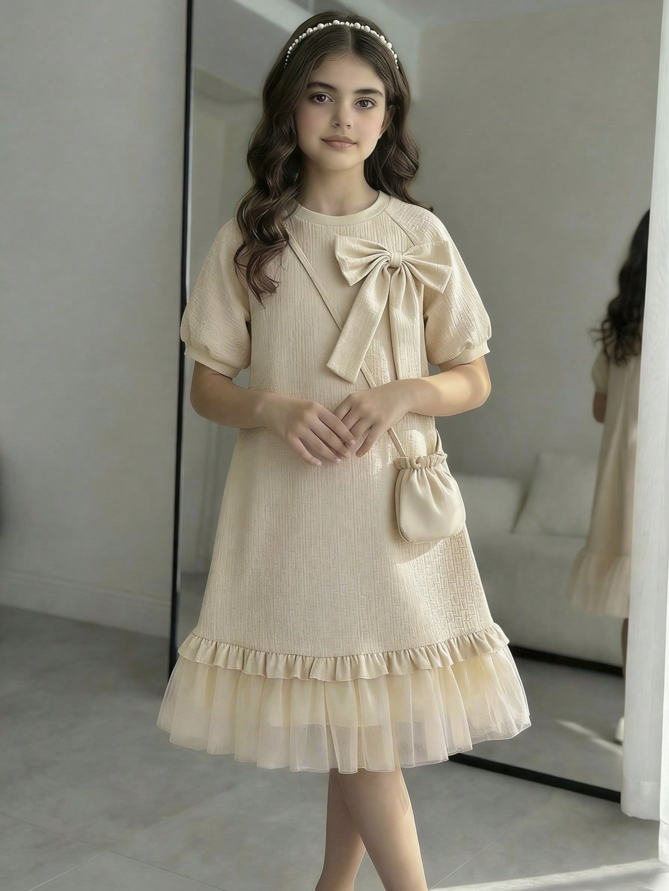 فستان أنيق بلون واحد للربيع/الصيف للبنات، سترة بيا...