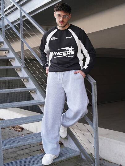 LEOGASHI LEOGASHI Men's Colorblock Casual Crew Neck Long Sleeve Pullover Sweatshirt Going Out Street Wear Graphic Sweatshirt, For Friends, Husband, Boyfriend Gifts, For Fall