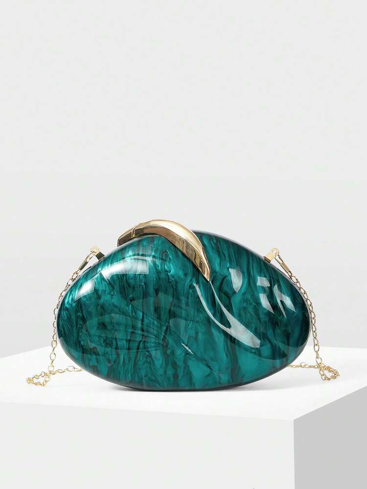 LADIES ELEGANT ACRYLIC CLUTCH DINNER BAG WITH STREAMLINED METAL DECORATION, SUITABLE FOR DATING PARTIES AND VACATIONS