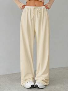 SHEIN Tall Quần dài mặc nhà mềm mại màu trắng, kiểu dáng rộng rãi. - Vàng nhạt - Xem 6