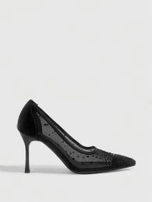 CUCCOO SZL Zapatos de tacón alto de stiletto para fiesta y cena con punta de cristal/strass y malla con acabado dorado para mujer - Negro HS - Ver 2