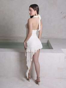 Duda Rubert Váy ngắn ren đan xoắn nhiều lớp viền bèo nhún mùa xuân & hè cho bé gái phong cách ngọt ngào giản dị - Màu vàng - Xem 2