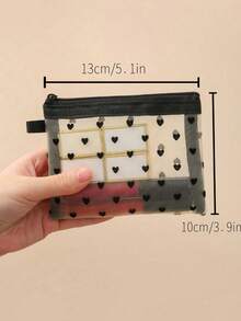 Multifunctional Mini Heart Mesh Design Cosmetic Pouch, Portable Nylon Clear Makeup Bag, Minimalist Zipper Travel Accessory Organizer, Versatile Inner Bag For Coins Jewelry Small Items, Gift For New Semester Spring Summer Vacation Commemorative Days, 2026 New Arrival - Multicolor - View 20