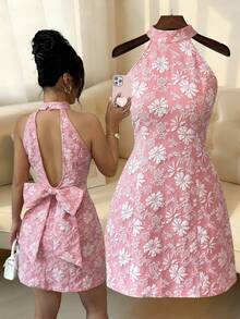 Elenzga Ladies Weave Elegant And Fashionable Short Dresses - Pink - View 1