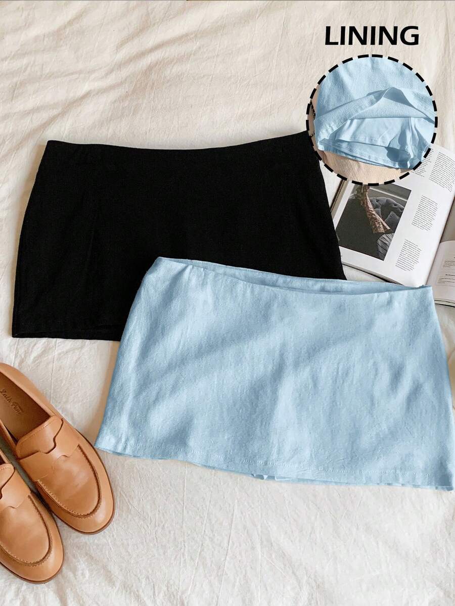 Comfortcana 2pcs Women's Solid Color Casual Versatile Date/Travel Mini Skirt Set - Multicolor - View 1