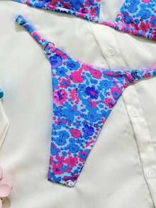 Swim Mod 2pcs/Set Colorful Print Micro Triangle Bikini Bottoms, Sexy Style Zestiva Swimsuit Zebra Bikini Set Zoo Outfit Women Coachella Zip Lining Outfit Holiday Summer - Multicolor - View 6