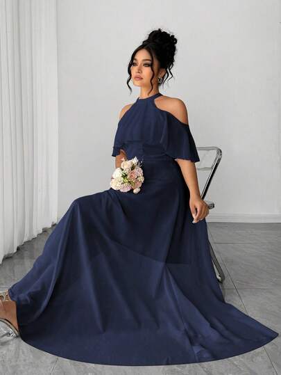 Elenzga Abito elegante e romantico con scollo a spalle scoperte, balze e linea ad A, adatto per San Valentino, taglie comode