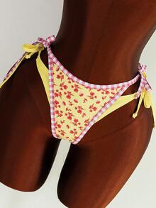 Swim Vcay Bộ bikini 2 mảnh Swim Mod mới về dành cho nữ, kiểu dáng thanh lịch, gợi cảm, phong cách Boho dễ thương, nền vàng phối họa tiết hoa đỏ và viền kẻ caro hồng, áo tam giác và quần buộc dây bên hông - Đồ bơi phong cách Cottagecore ngọt ngào - Dây buộc điều chỉnh tôn dáng, mang đến cảm giác mùa hè biển cả - Hoàn hảo cho kỳ nghỉ hè trên bãi biển, tiệc bể bơi, lễ hội âm nhạc, đám cưới, trang phục nghỉ lễ mùa xuân, trang phục nghỉ dưỡng, kỳ nghỉ nhiệt đới. - Màu vàng - Xem 9