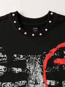 ROMWE MEN Street Life Men's Printed Rivet Loose Tank Top - Black - View 2