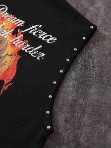 ROMWE MEN Street Life Men's Rivet Decor Blurred Portrait Print Loose Fit Tank Top - Black - View 5