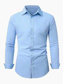 Manfinity Bizformal Men's Casual Shirt With Turndown CollarAccess Control Pattern Splicing Design Business Casual Men Shirt Slim Fit Dress Shirt Men - Baby Blue - View 4